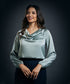 Cowl Neck Long Sleeve Satin Top-Olive